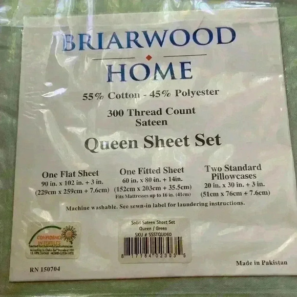 Briarwood Home 300 TC Sateen Queen Sheet Set. Light Green- New - Picture 2 of 4